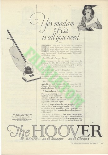 1924 print hoover vacuum - hoover,